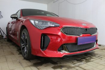 4 099 р. Защитная сетка в бампер (низ, ячейка 4х10 мм) Alfeco Премиум KIA Stinger (2017-2025) (Чёрная)  с доставкой в г. Воронеж. Увеличить фотографию 4