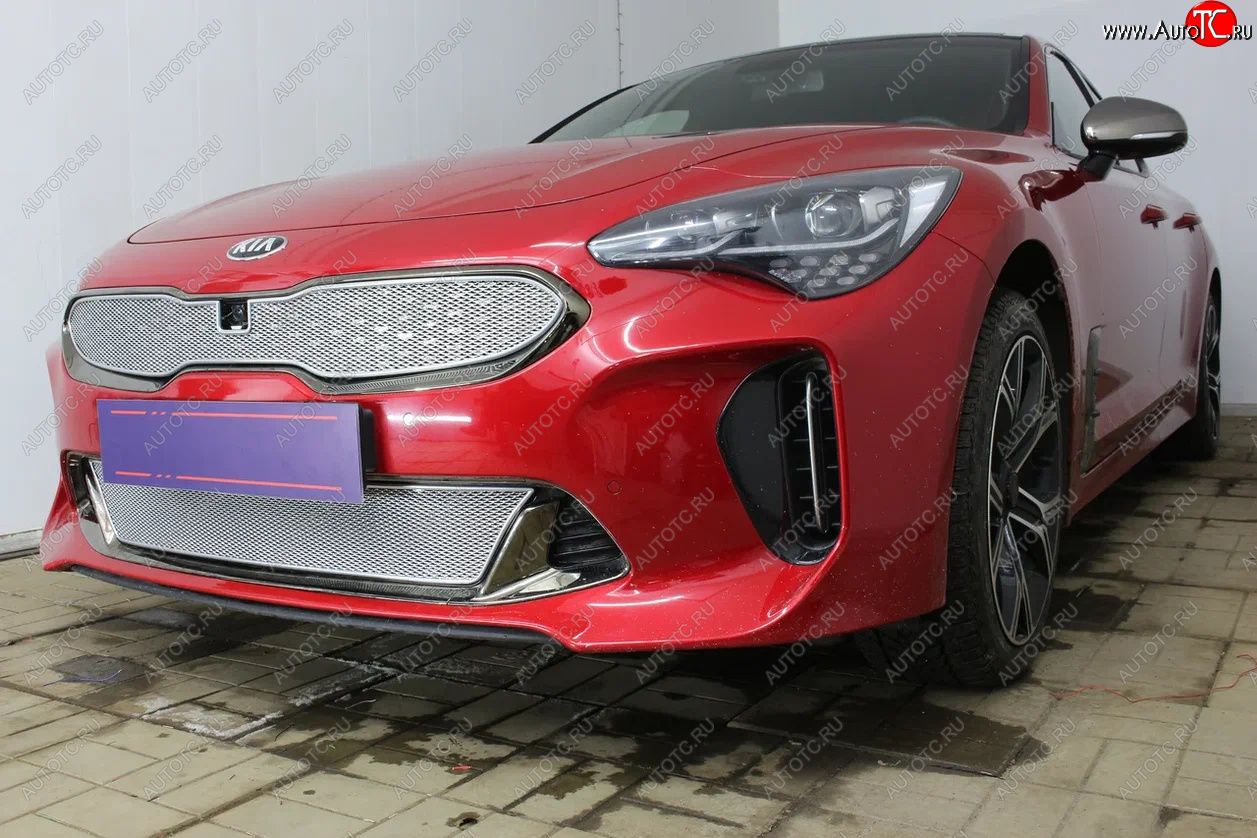 6 299 р. Защитная сетка в бампер (верх, ячейка 4х10 мм) Alfeco Премиум  KIA Stinger (2017-2025) (Хром)  с доставкой в г. Воронеж