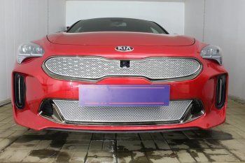 6 299 р. Защитная сетка в бампер (верх, ячейка 4х10 мм) Alfeco Премиум  KIA Stinger (2017-2025) (Хром)  с доставкой в г. Воронеж. Увеличить фотографию 3