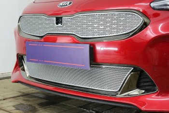 4 299 р. Защитная сетка в бампер (низ, ячейка 4х10 мм) Alfeco Премиум KIA Stinger (2017-2025) (Хром)  с доставкой в г. Воронеж. Увеличить фотографию 2