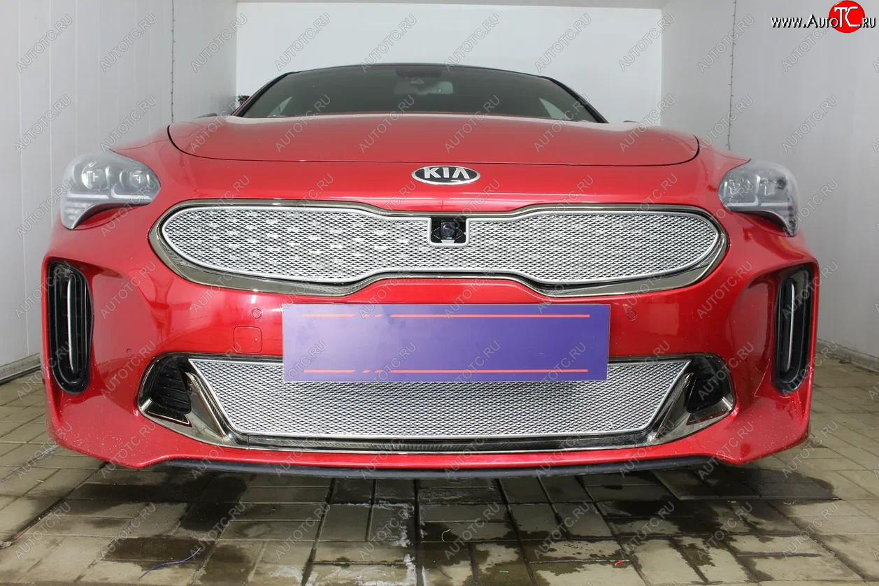4 299 р. Защитная сетка в бампер (низ, ячейка 4х10 мм) Alfeco Премиум KIA Stinger (2017-2025) (Хром)  с доставкой в г. Воронеж
