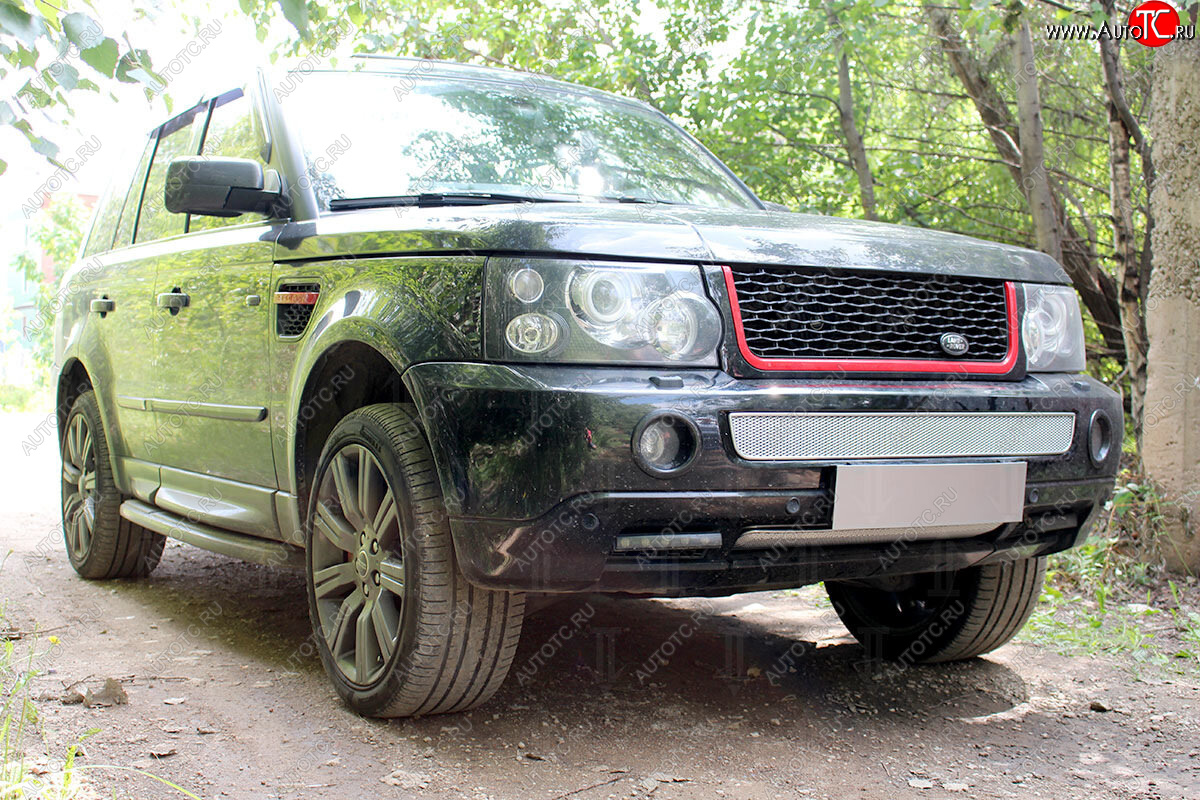 4 299 р. Защитная сетка в бампер (середина, ячейка 4х10 мм) Alfeco Премиум Land Rover Range Rover Sport 1 L320 дорестайлинг (2005-2009) (Хром)  с доставкой в г. Воронеж