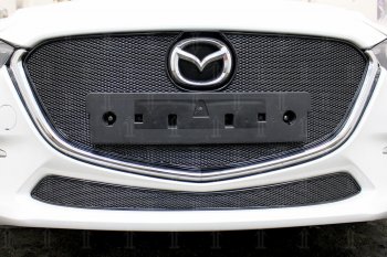 3 899 р. Защитная сетка в бампер (низ, ячейка 4х10 мм) Alfeco Премиум Mazda 3/Axela BM рестайлинг седан (2016-2019) (Чёрная)  с доставкой в г. Воронеж. Увеличить фотографию 2