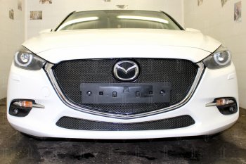 Защитная сетка в бампер (низ, ячейка 4х10 мм) Alfeco Премиум Mazda 3/Axela BM рестайлинг седан (2016-2019) (Чёрная)