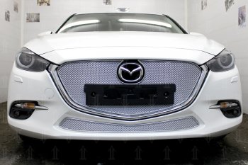 Защитная сетка в бампер (низ, ячейка 4х10 мм) Alfeco Премиум Mazda 3/Axela BM рестайлинг седан (2016-2019) (Хром)