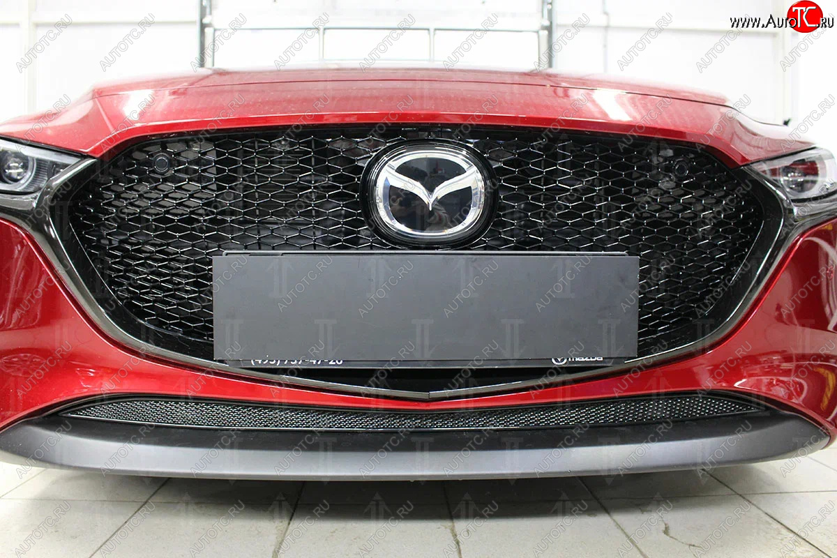 3 759 р. Защитная сетка в бампер (низ, ячейка 4х10 мм) Alfeco Премиум  Mazda 3/Axela  BP (2019-2025) хэтчбэк (Чёрная)  с доставкой в г. Воронеж