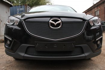 Защитная сетка в бампер (низ, ячейка 4х10 мм) Alfeco Премиум Mazda CX-5 KE рестайлинг (2015-2017) ()