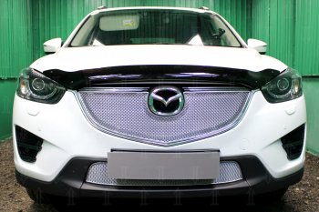 Защитная сетка в бампер (верх, ячейка 4х10 мм) Alfeco Премиум Mazda CX-5 KE рестайлинг (2015-2017) ()