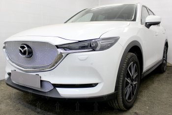 6 249 р. Защитная сетка в бампер (верх, 3D, ячейка 4х10 мм) Alfeco Премиум Mazda CX-5 KF (2016-2025) (Хром)  с доставкой в г. Воронеж. Увеличить фотографию 2