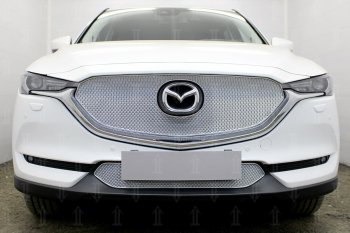 Защитная сетка в бампер (верх, 3D, ячейка 4х10 мм) Alfeco Премиум Mazda CX-5 KF (2016-2025) ()