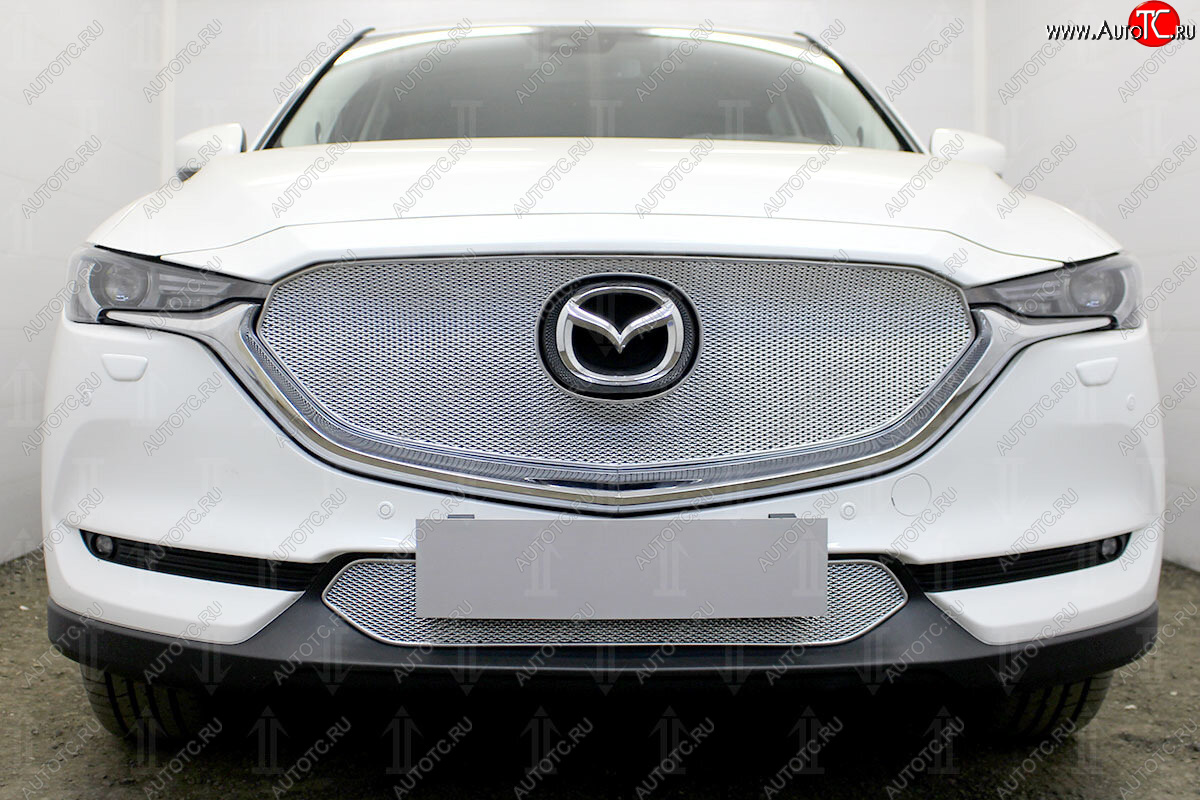 6 249 р. Защитная сетка в бампер (верх, 3D, ячейка 4х10 мм) Alfeco Премиум Mazda CX-5 KF (2016-2025) (Хром)  с доставкой в г. Воронеж