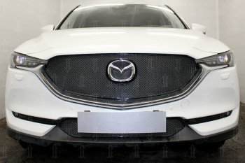 6 299 р. Защитная сетка в бампер (верх, ячейка 4х10 мм) Alfeco Премиум Mazda CX-5 KF (2016-2025) (Чёрная)  с доставкой в г. Воронеж. Увеличить фотографию 1