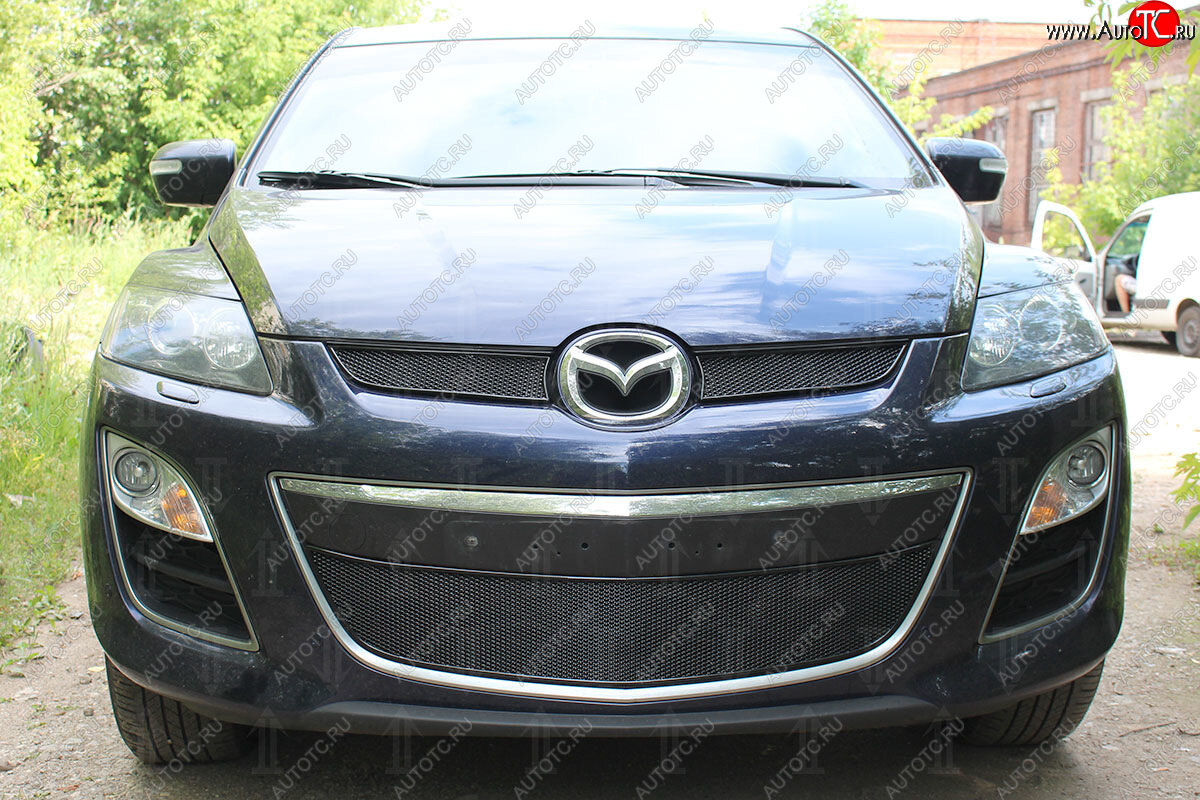 4 299 р. Защитная сетка в бампер (низ, ячейка 4х10 мм) Alfeco Премиум  Mazda CX-7  ER (2010-2012) рестайлинг (Чёрная)  с доставкой в г. Воронеж