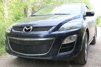 4 299 р. Защитная сетка в бампер (низ, ячейка 4х10 мм) Alfeco Премиум  Mazda CX-7  ER (2010-2012) рестайлинг (Чёрная)  с доставкой в г. Воронеж. Увеличить фотографию 2