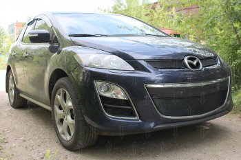 4 299 р. Защитная сетка в бампер (низ, ячейка 4х10 мм) Alfeco Премиум  Mazda CX-7  ER (2010-2012) рестайлинг (Чёрная)  с доставкой в г. Воронеж. Увеличить фотографию 3