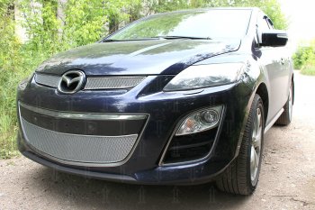 4 299 р. Защитная сетка в бампер (низ, ячейка 4х10 мм) Alfeco Премиум  Mazda CX-7  ER (2010-2012) рестайлинг (Хром)  с доставкой в г. Воронеж. Увеличить фотографию 3