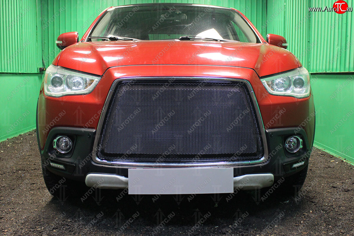 7 249 р. Защитная сетка в бампер (3D, ячейка 4х10 мм) Alfeco Премиум Mitsubishi ASX дорестайлинг (2010-2012) (Чёрная)  с доставкой в г. Воронеж