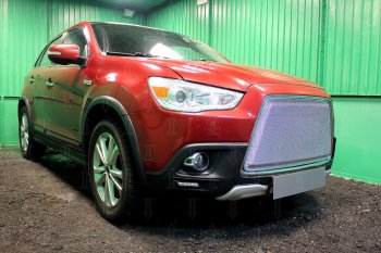 6 999 р. Защитная сетка в бампер (3D, ячейка 4х10 мм) Alfeco Премиум  Mitsubishi ASX (2010-2012) дорестайлинг (Хром)  с доставкой в г. Воронеж. Увеличить фотографию 2