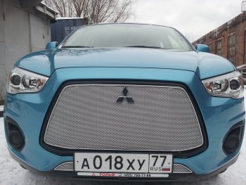 6 199 р. Защитная сетка в бампер (верх, ячейка 4х10 мм) Alfeco Премиум Mitsubishi ASX 1-ый рестайлинг (2013-2016) (Хром)  с доставкой в г. Воронеж. Увеличить фотографию 4