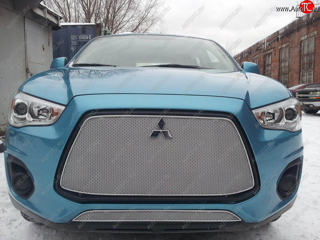 3 599 р. Защитная сетка в бампер (низ, ячейка 4х10 мм) Alfeco Премиум  Mitsubishi ASX (2013-2016) 1-ый рестайлинг (Хром)  с доставкой в г. Воронеж