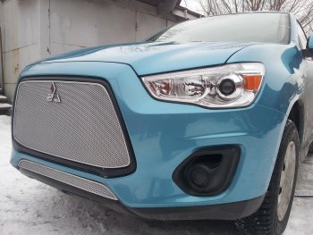 3 599 р. Защитная сетка в бампер (низ, ячейка 4х10 мм) Alfeco Премиум  Mitsubishi ASX (2013-2016) 1-ый рестайлинг (Хром)  с доставкой в г. Воронеж. Увеличить фотографию 2