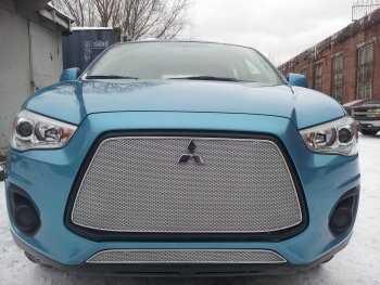 3 599 р. Защитная сетка в бампер (низ, ячейка 4х10 мм) Alfeco Премиум  Mitsubishi ASX (2013-2016) 1-ый рестайлинг (Хром)  с доставкой в г. Воронеж. Увеличить фотографию 3
