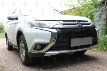 8 649 р. Защитная сетка в бампер (3 части, ячейка 4х10 мм) Alfeco Премиум Mitsubishi Outlander GF 2-ой рестайлинг (2015-2018) (Чёрная)  с доставкой в г. Воронеж. Увеличить фотографию 3