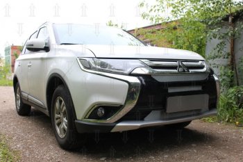 9 199 р. Защитная сетка в бампер (3 части, ячейка 4х10 мм) Alfeco Премиум  Mitsubishi Outlander  GF (2015-2018) 2-ой рестайлинг (Хром)  с доставкой в г. Воронеж. Увеличить фотографию 2