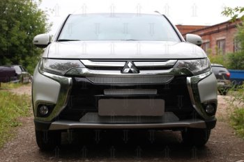 9 199 р. Защитная сетка в бампер (3 части, ячейка 4х10 мм) Alfeco Премиум  Mitsubishi Outlander  GF (2015-2018) 2-ой рестайлинг (Хром)  с доставкой в г. Воронеж. Увеличить фотографию 1