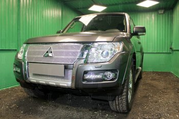 4 299 р. Защитная сетка в бампер (низ, ячейка 4х10 мм) Стрелка11 Премиум Mitsubishi Pajero 4 V90 2-ой рестайлинг (2014-2020) (Хром)  с доставкой в г. Воронеж. Увеличить фотографию 3