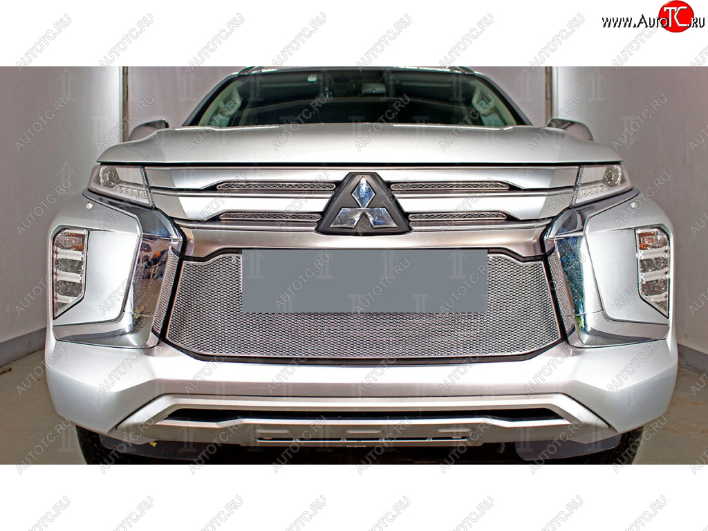 5 899 р. Защитная сетка в бампер (низ, ячейка 4х10 мм) Стрелка11 Премиум  Mitsubishi Pajero Sport  QF (2019-2022) рестайлинг (Хром)  с доставкой в г. Воронеж