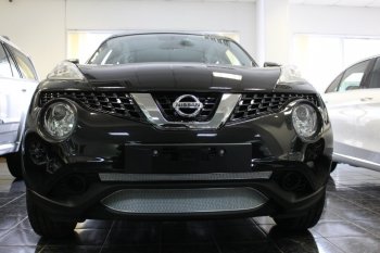 Защитная сетка в бампер (низ, ячейка 3х7 мм) Стрелка11 Стандарт Nissan Juke 1 YF15 рестайлинг (2014-2020) (Хром)