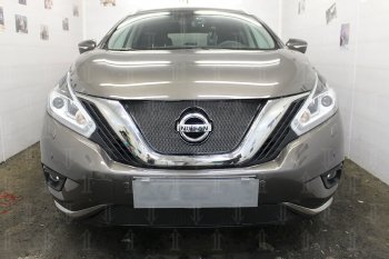 Защитная сетка в бампер (верх, ячейка 4х10 мм) Стрелка11 Премиум Nissan Murano  3 Z52 (2015-2022) дорестайлинг (Чёрная)