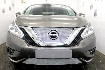 Защитная сетка в бампер (верх, ячейка 4х10 мм) Стрелка11 Премиум Nissan Murano  3 Z52 (2015-2022) дорестайлинг (Хром)