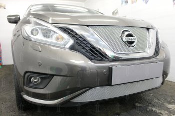 4 649 р. Защитная сетка в бампер (низ, ячейка 4х10 мм) Стрелка11 Премиум Nissan Murano 3 Z52 дорестайлинг (2015-2022) (Хром)  с доставкой в г. Воронеж. Увеличить фотографию 2