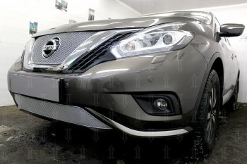 4 649 р. Защитная сетка в бампер (низ, ячейка 4х10 мм) Стрелка11 Премиум Nissan Murano 3 Z52 дорестайлинг (2015-2022) (Хром)  с доставкой в г. Воронеж. Увеличить фотографию 3