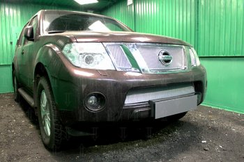 4 199 р. Защитная сетка в бампер (низ, ячейка 4х10 мм) Стрелка11 Премиум Nissan Navara 2 D40 рестайлинг (2010-2016) (Хром)  с доставкой в г. Воронеж. Увеличить фотографию 2