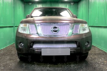 Защитная сетка в бампер (низ, ячейка 4х10 мм) Стрелка11 Премиум Nissan Navara 2 D40 рестайлинг (2010-2016) (Хром)