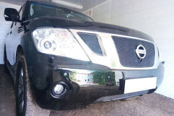 4 299 р. Защитная сетка в бампер (низ, ячейка 4х10 мм) Стрелка11 Премиум  Nissan Patrol  6 (2010-2014) Y62 дорестайлинг (Чёрная)  с доставкой в г. Воронеж. Увеличить фотографию 2