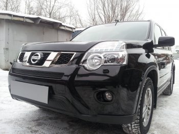 Защитная сетка в бампер (низ, ячейка 4х10 мм) Стрелка11 Премиум Nissan X-trail 2 T31 рестайлинг (2010-2015) (Чёрная)