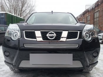 Защитная сетка в бампер (низ, ячейка 4х10 мм) Стрелка11 Премиум Nissan X-trail 2 T31 рестайлинг (2010-2015) (Хром)