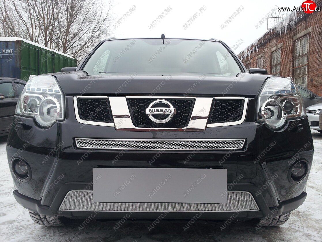 4 549 р. Защитная сетка в бампер (низ, ячейка 4х10 мм) Стрелка11 Премиум Nissan X-trail 2 T31 рестайлинг (2010-2015) (Хром)  с доставкой в г. Воронеж