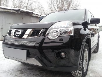 4 549 р. Защитная сетка в бампер (низ, ячейка 4х10 мм) Стрелка11 Премиум Nissan X-trail 2 T31 рестайлинг (2010-2015) (Хром)  с доставкой в г. Воронеж. Увеличить фотографию 3