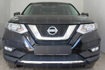 Защитная сетка в бампер (верх, ячейка 4х10 мм) Стрелка11 Премиум Nissan X-trail 3 T32 рестайлинг (2017-2022) (Чёрная)