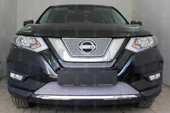 Защитная сетка в бампер (середина, ячейка 4х10 мм) Стрелка11 Премиум Nissan X-trail 3 T32 рестайлинг (2017-2022) (Хром)