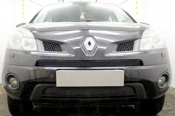 Защитная сетка в бампер (низ, ячейка 4х10 мм) Стрелка11 Премиум Renault Koleos Phase 1 (2007-2011) (Чёрная)