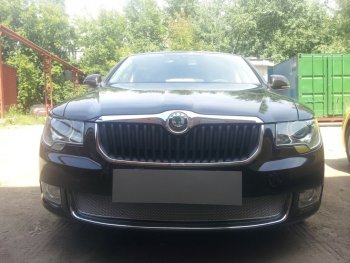 Защитная сетка в бампер (низ, ячейка 4х10 мм) Стрелка11 Премиум Skoda Superb B6 (3T) лифтбэк дорестайлинг (2008-2013) (Хром)