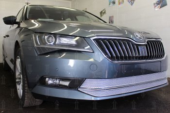 6 999 р. Защитная сетка в бампер (низ, 2 части, ячейка 4х10 мм) Стрелка11 Премиум  Skoda Superb ( B8 (3V),  B8 (3V5)) (2015-2019) лифтбэк дорестайлинг, универсал дорестайлинг (Хром)  с доставкой в г. Воронеж. Увеличить фотографию 2
