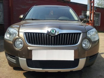 Защитная сетка в бампер (низ, ячейка 4х10 мм) Стрелка11 Премиум Skoda Yeti (2009-2013) (Чёрная)