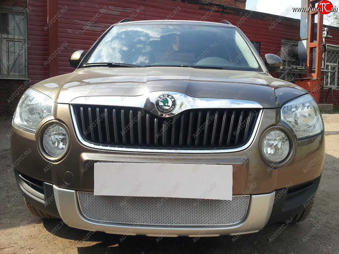 4 299 р. Защитная сетка в бампер (низ, ячейка 4х10 мм) Стрелка11 Премиум Skoda Yeti (2009-2013) (Хром)  с доставкой в г. Воронеж